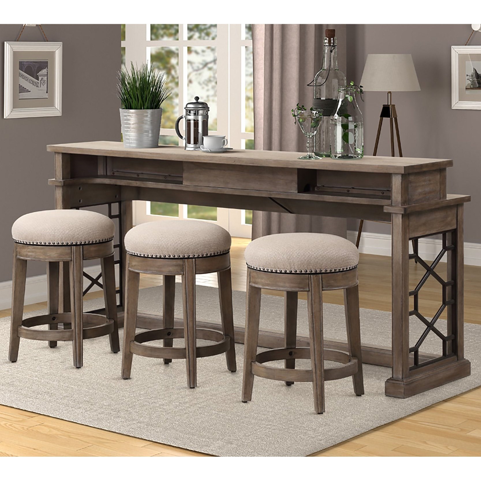 Parker House Sundance SUN094SS Transitional Console with 3 Stools